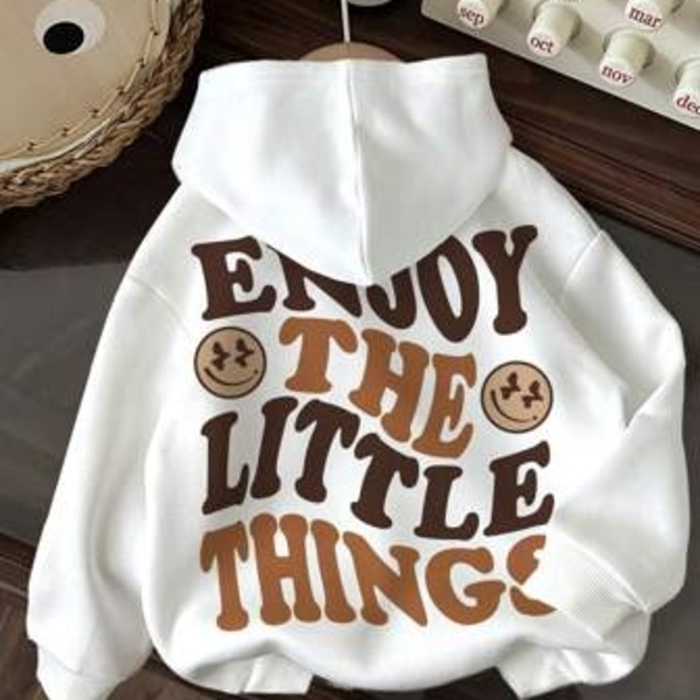 Red Jacket White Hoodie with Brown Graphic